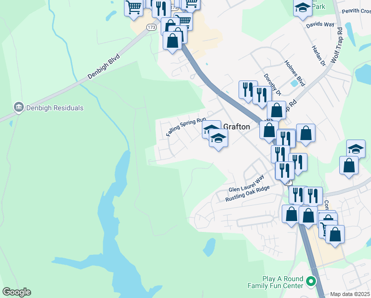map of restaurants, bars, coffee shops, grocery stores, and more near 120 Gnarled Oak Lane in Yorktown