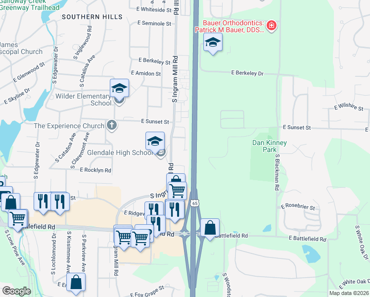 map of restaurants, bars, coffee shops, grocery stores, and more near 2760 South Glenview Avenue in Springfield