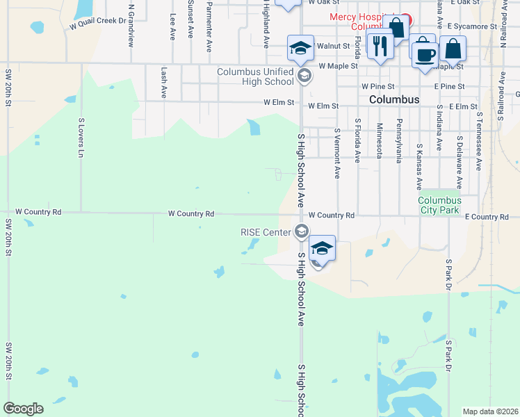 map of restaurants, bars, coffee shops, grocery stores, and more near 601-803 West Country Road in Columbus