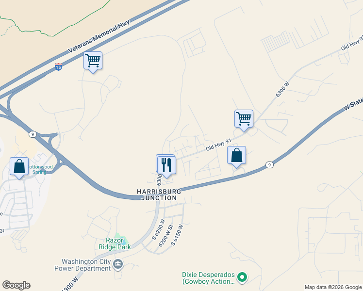 map of restaurants, bars, coffee shops, grocery stores, and more near 6224 West 135 North in Hurricane