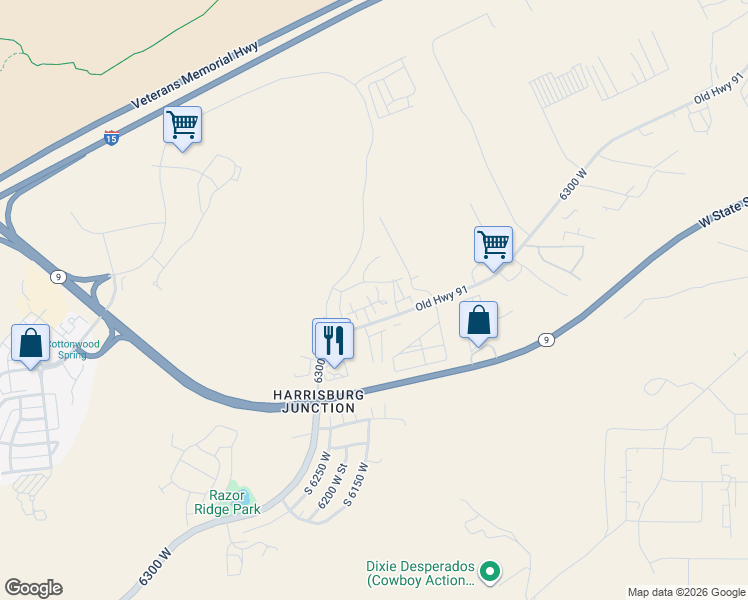 map of restaurants, bars, coffee shops, grocery stores, and more near 6222 West 135 North in Hurricane
