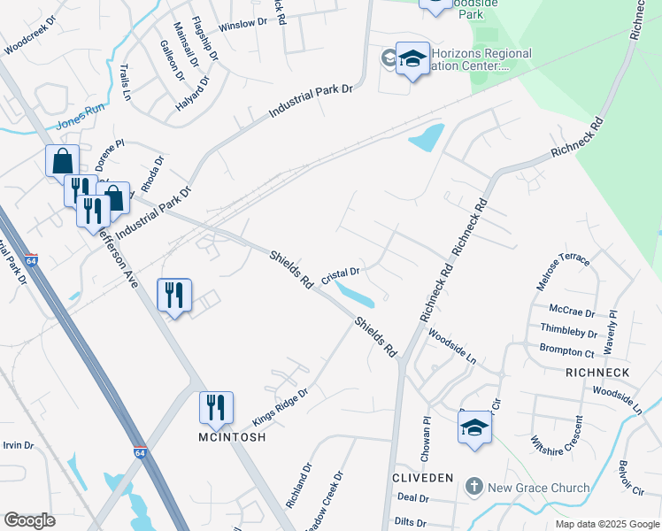map of restaurants, bars, coffee shops, grocery stores, and more near 609 Cristal Drive in Newport News