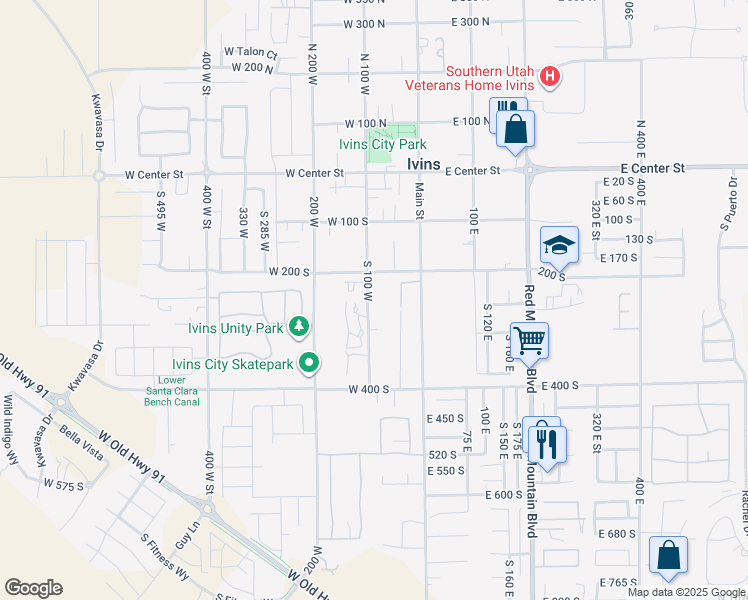 map of restaurants, bars, coffee shops, grocery stores, and more near 249 South 100 West in Ivins