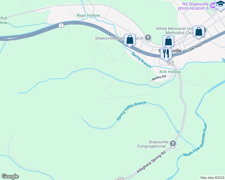 map of restaurants, bars, coffee shops, grocery stores, and more near 3715 Kirk Court in Shawsville