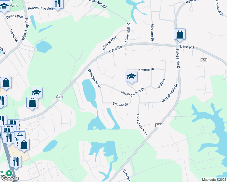 map of restaurants, bars, coffee shops, grocery stores, and more near 200 Fielding Lewis Dr in Yorktown