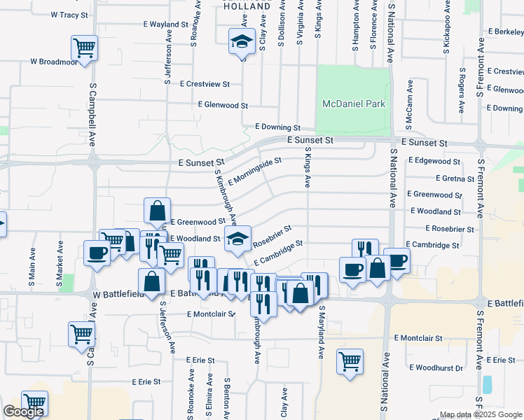 map of restaurants, bars, coffee shops, grocery stores, and more near 752 East Greenwood Street in Springfield