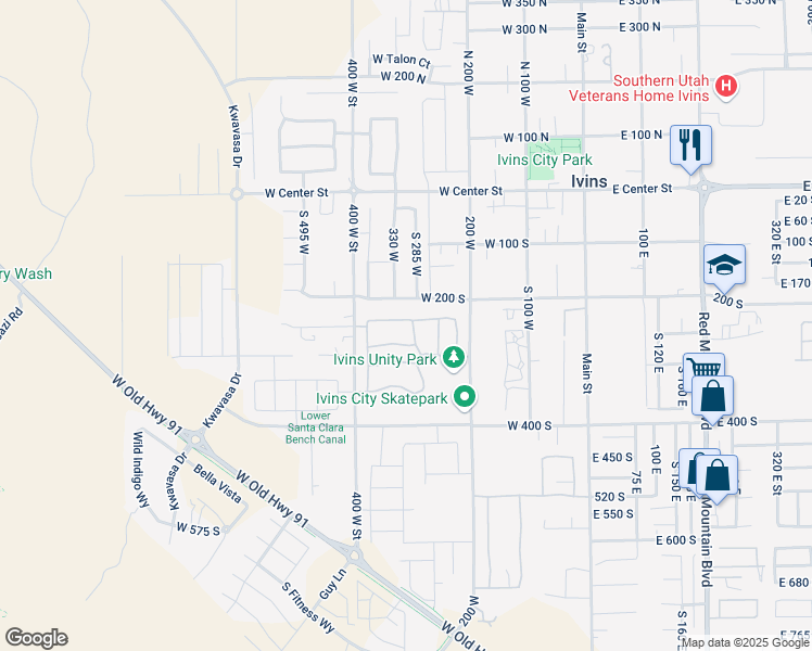 map of restaurants, bars, coffee shops, grocery stores, and more near 236 300 West in Ivins