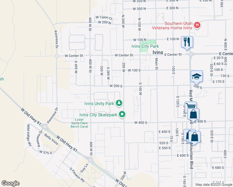 map of restaurants, bars, coffee shops, grocery stores, and more near 229 South 260 West in Ivins