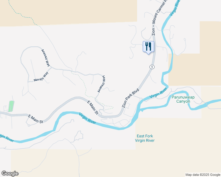 map of restaurants, bars, coffee shops, grocery stores, and more near 2602 Canyon Point Drive in Springdale
