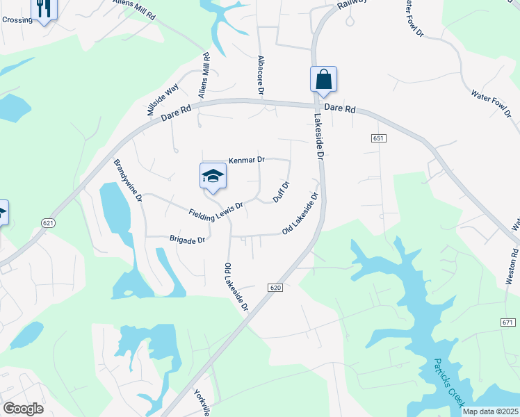 map of restaurants, bars, coffee shops, grocery stores, and more near 102 Duff Drive in Yorktown