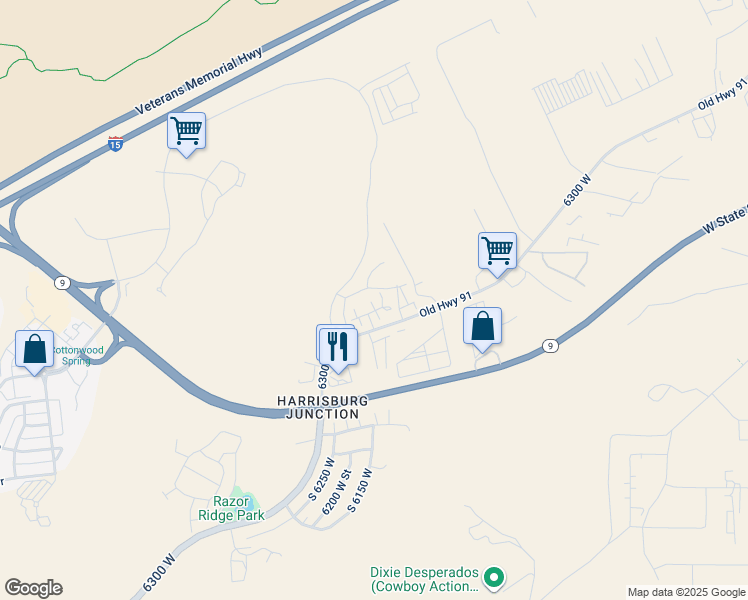 map of restaurants, bars, coffee shops, grocery stores, and more near 6222 West 135 North in Hurricane