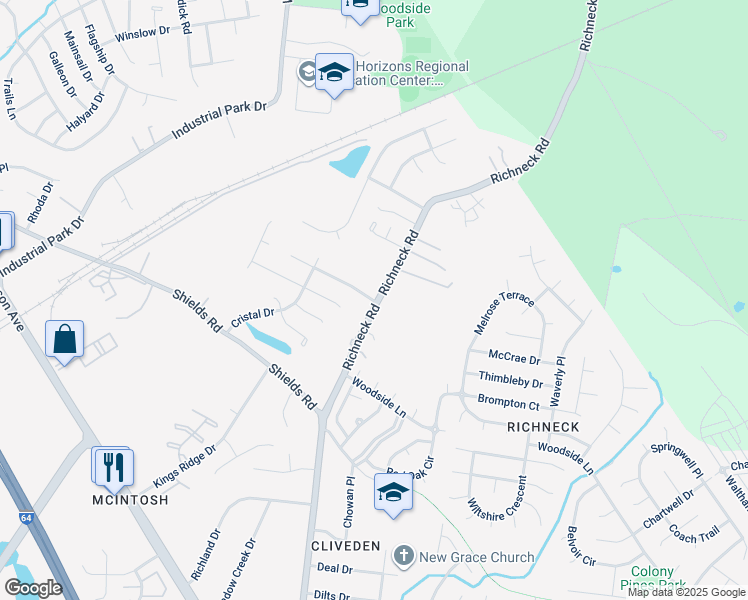 map of restaurants, bars, coffee shops, grocery stores, and more near 479 Richneck Road in Newport News