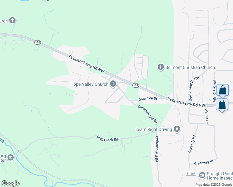 map of restaurants, bars, coffee shops, grocery stores, and more near 2224 Whispering Pine Circle in Christiansburg