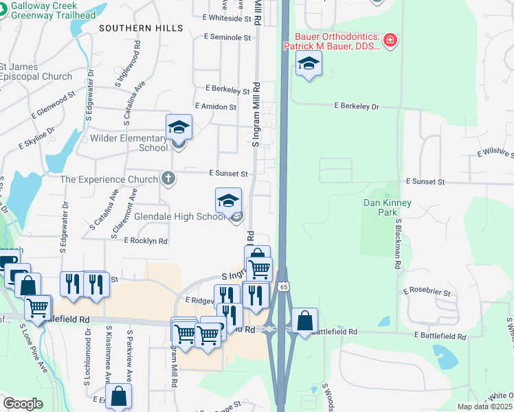 map of restaurants, bars, coffee shops, grocery stores, and more near in Springfield