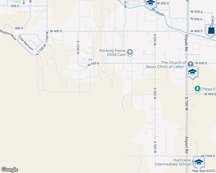 map of restaurants, bars, coffee shops, grocery stores, and more near 1220 West 650 South in Hurricane