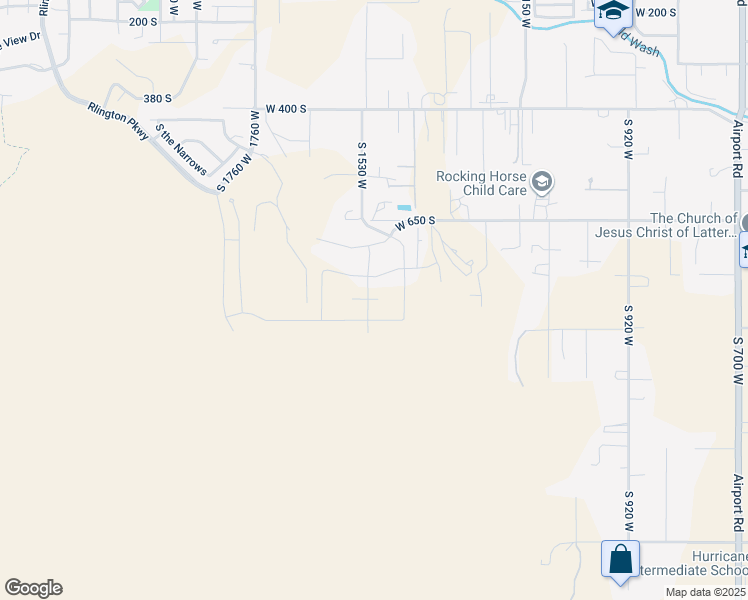 map of restaurants, bars, coffee shops, grocery stores, and more near 1525 West 800 South in Hurricane