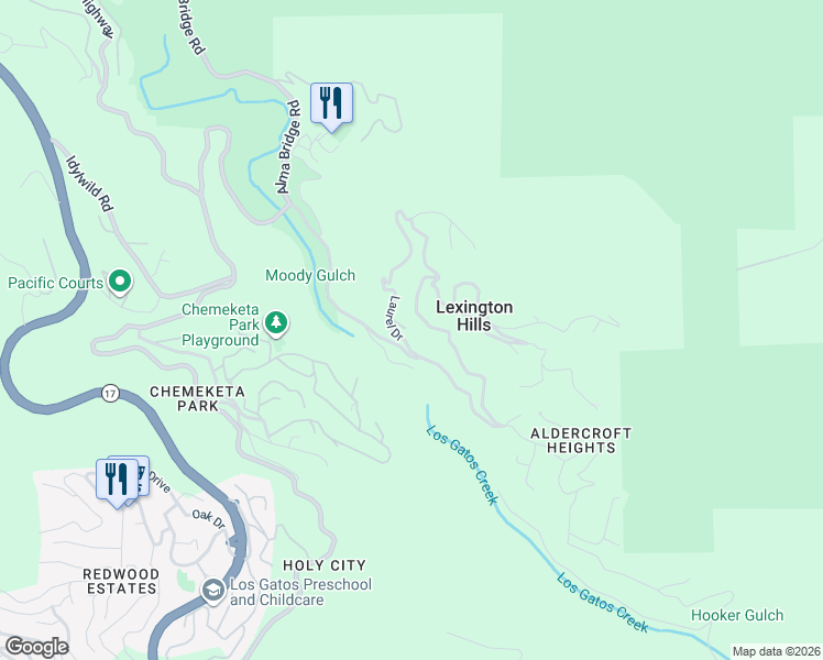 map of restaurants, bars, coffee shops, grocery stores, and more near 20833 Laurel Drive in Los Gatos