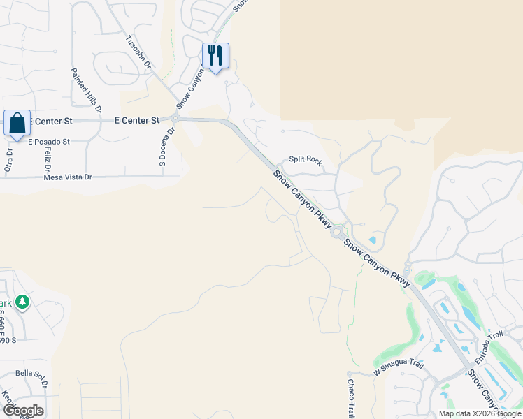 map of restaurants, bars, coffee shops, grocery stores, and more near 1400 East Black Desert Drive in Ivins