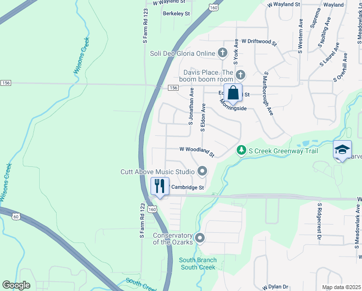 map of restaurants, bars, coffee shops, grocery stores, and more near 3983 W Woodland St in Springfield