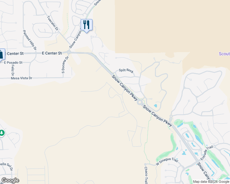 map of restaurants, bars, coffee shops, grocery stores, and more near 1400 East Black Desert Drive in Ivins