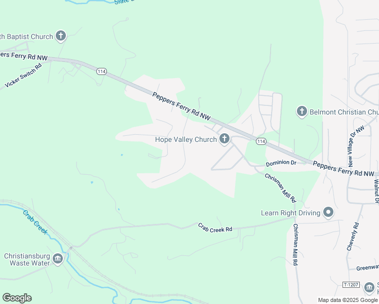 map of restaurants, bars, coffee shops, grocery stores, and more near 248 Rolling Hills Drive in Christiansburg