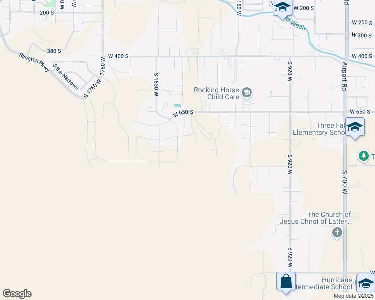 map of restaurants, bars, coffee shops, grocery stores, and more near 1220 West 650 South in Hurricane