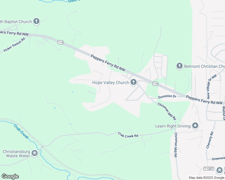 map of restaurants, bars, coffee shops, grocery stores, and more near 248 Rolling Hills Drive in Christiansburg
