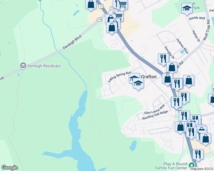 map of restaurants, bars, coffee shops, grocery stores, and more near 164 Barn Swallow Ridge in Yorktown