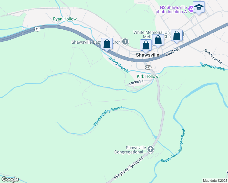 map of restaurants, bars, coffee shops, grocery stores, and more near 3805 Kirk Hollow Road in Shawsville