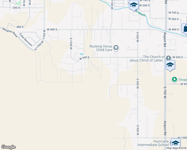 map of restaurants, bars, coffee shops, grocery stores, and more near 1377 West 650 South in Hurricane