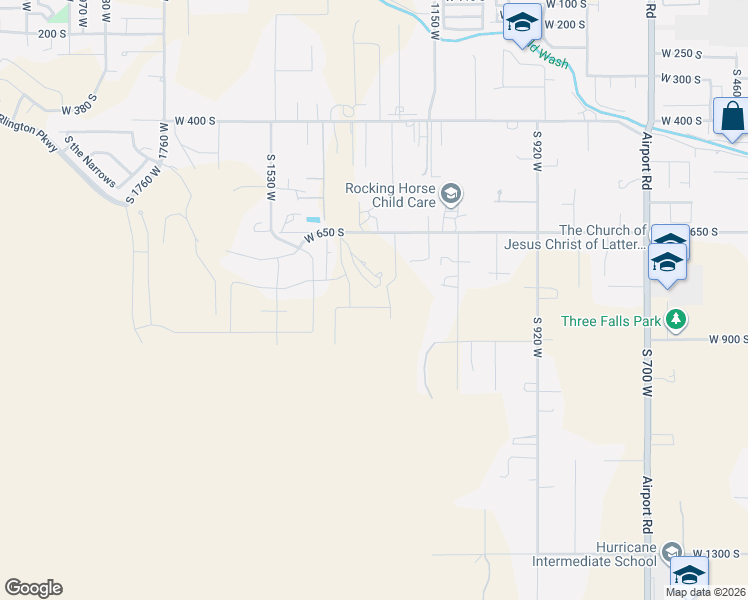 map of restaurants, bars, coffee shops, grocery stores, and more near 1336 West 800 South in Hurricane