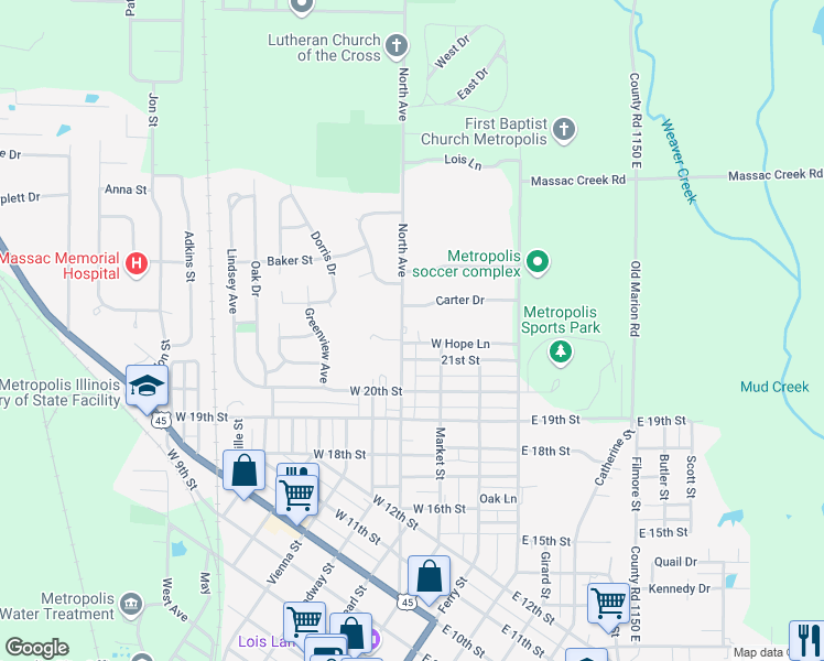 map of restaurants, bars, coffee shops, grocery stores, and more near 2137-2145 North Avenue in Metropolis