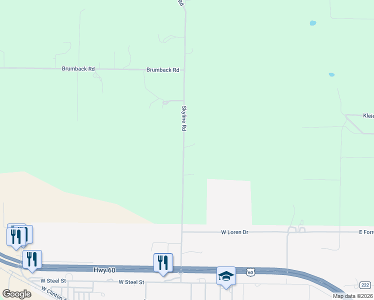 map of restaurants, bars, coffee shops, grocery stores, and more near 1022-1056 Skyline Road in Seymour