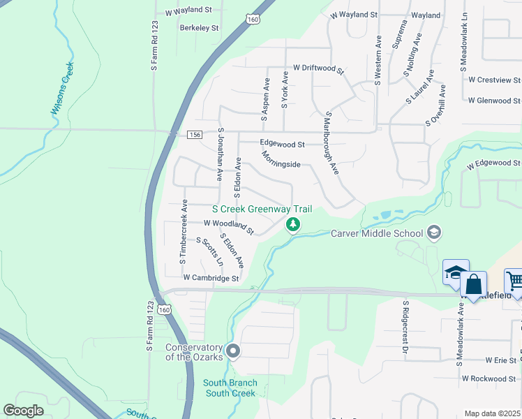 map of restaurants, bars, coffee shops, grocery stores, and more near 3829 West Blake Court in Springfield