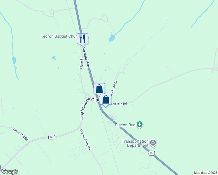 map of restaurants, bars, coffee shops, grocery stores, and more near 66 Ivy Knoll Drive in Gladys