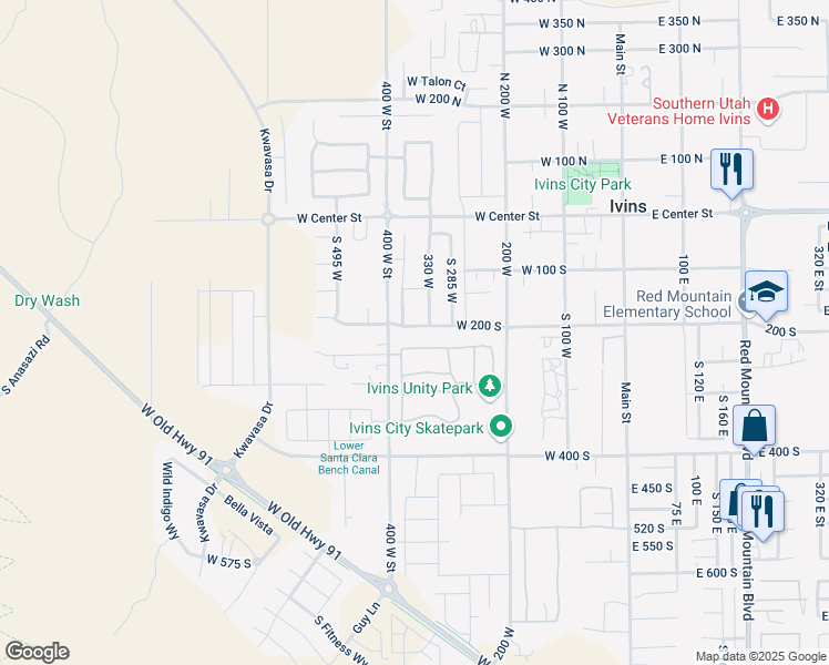 map of restaurants, bars, coffee shops, grocery stores, and more near 357 West 200 South in Ivins