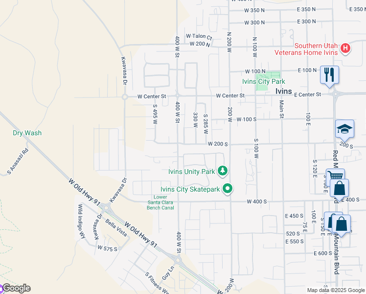 map of restaurants, bars, coffee shops, grocery stores, and more near 382 West 200 South in Ivins