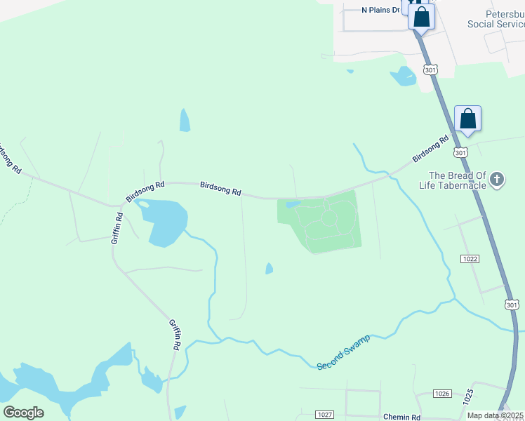 map of restaurants, bars, coffee shops, grocery stores, and more near 1711 Birdsong Road in Petersburg