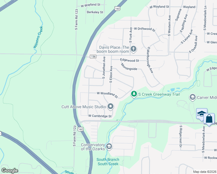 map of restaurants, bars, coffee shops, grocery stores, and more near 3911-3919 W Woodland St in Springfield