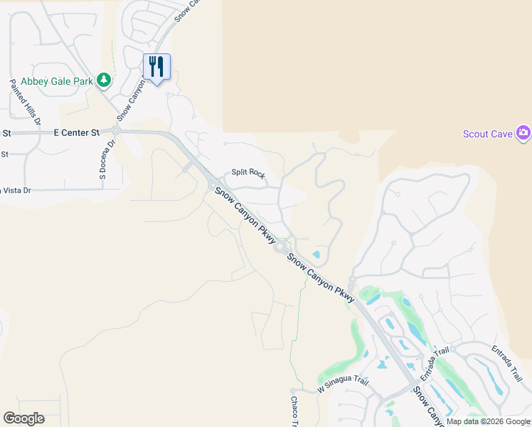 map of restaurants, bars, coffee shops, grocery stores, and more near 1500 Splitrock Drive in Ivins