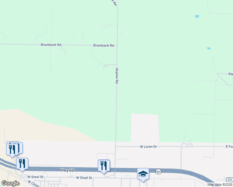 map of restaurants, bars, coffee shops, grocery stores, and more near 1058 Skyline Road in Seymour