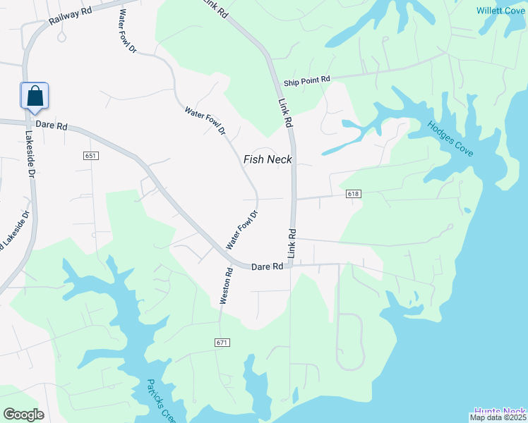 map of restaurants, bars, coffee shops, grocery stores, and more near 803 Water Fowl Drive in Yorktown