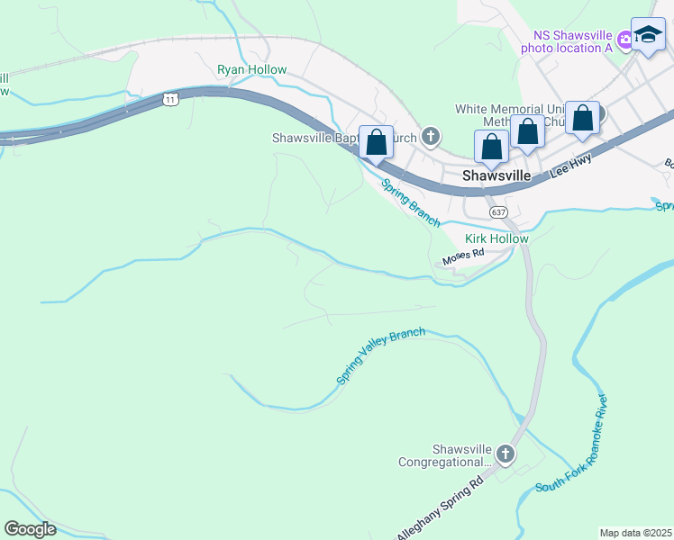 map of restaurants, bars, coffee shops, grocery stores, and more near 3725 Kirk Hollow Road in Shawsville