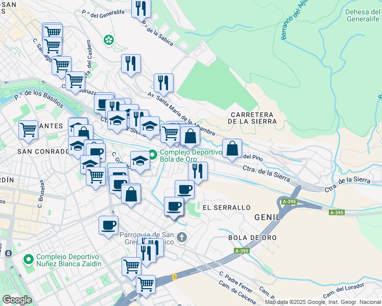 map of restaurants, bars, coffee shops, grocery stores, and more near 42B Paseo de las Palmas in Granada