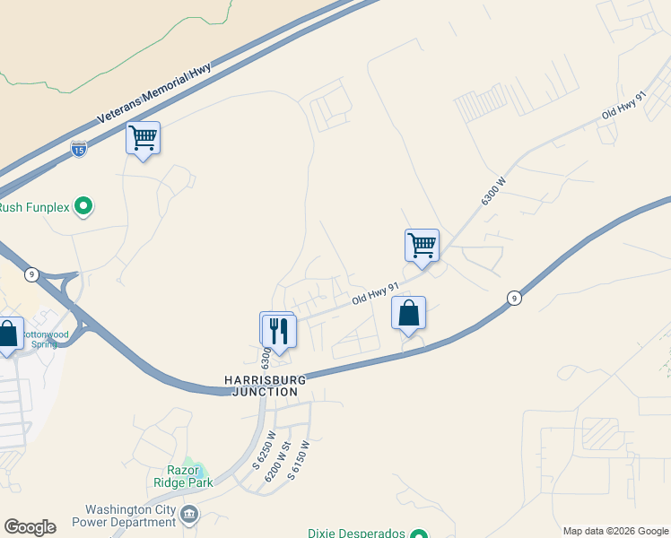 map of restaurants, bars, coffee shops, grocery stores, and more near 228 Lone Rock Drive in Hurricane