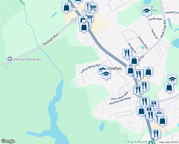 map of restaurants, bars, coffee shops, grocery stores, and more near 110 Tannin Bark Trail in Yorktown