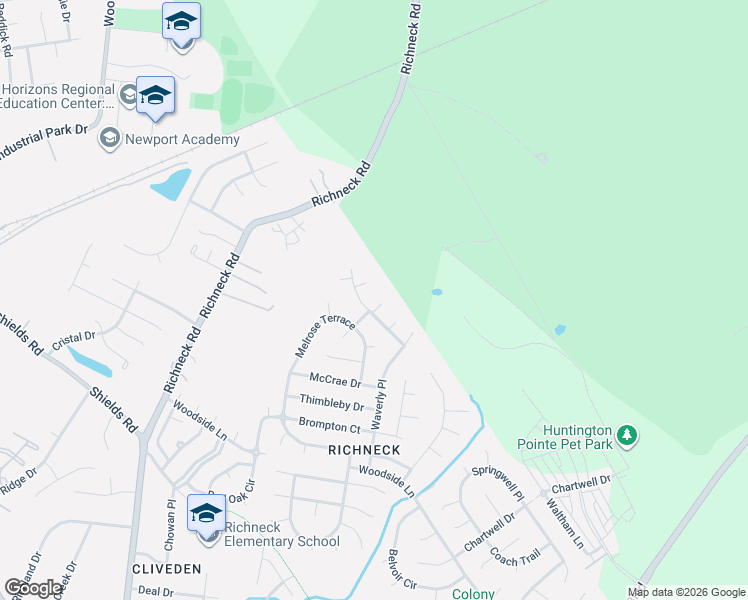 map of restaurants, bars, coffee shops, grocery stores, and more near 906 Wyndham Court in Newport News