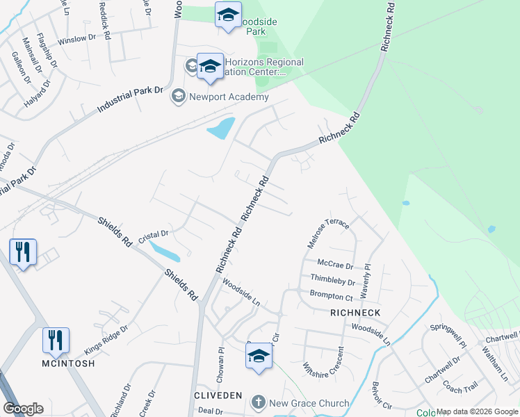 map of restaurants, bars, coffee shops, grocery stores, and more near 488 Richneck Road in Newport News