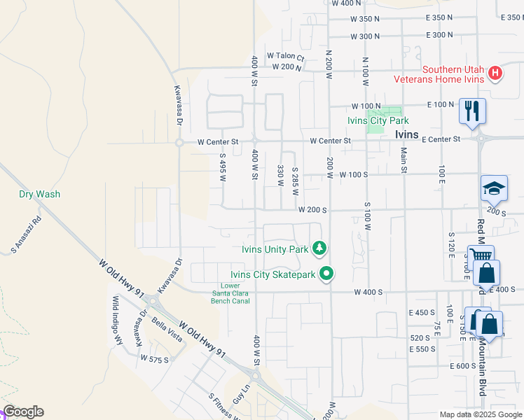 map of restaurants, bars, coffee shops, grocery stores, and more near 382 West 200 South in Ivins