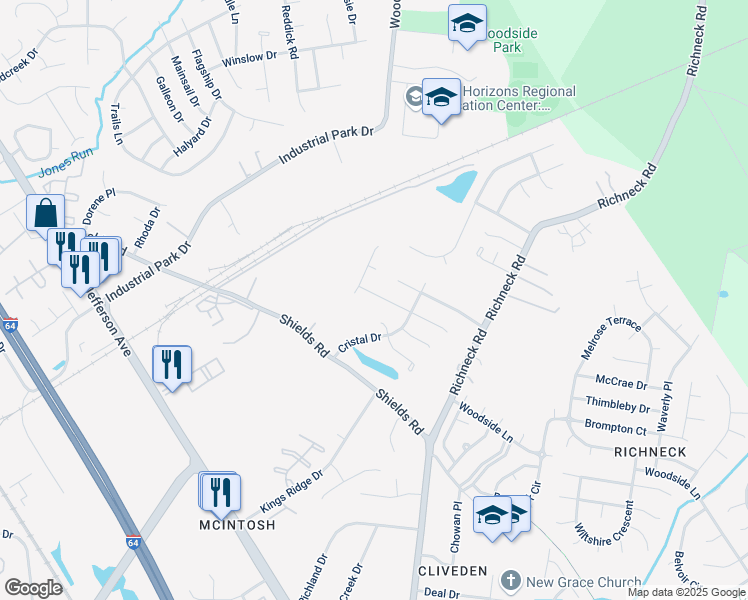 map of restaurants, bars, coffee shops, grocery stores, and more near 804 Palace Court in Newport News